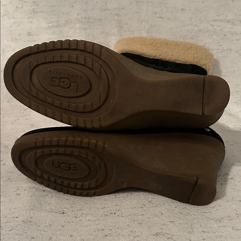 UGG Black Suede with Sheepskin Tall Wedge Boots - Picture 3 of 6